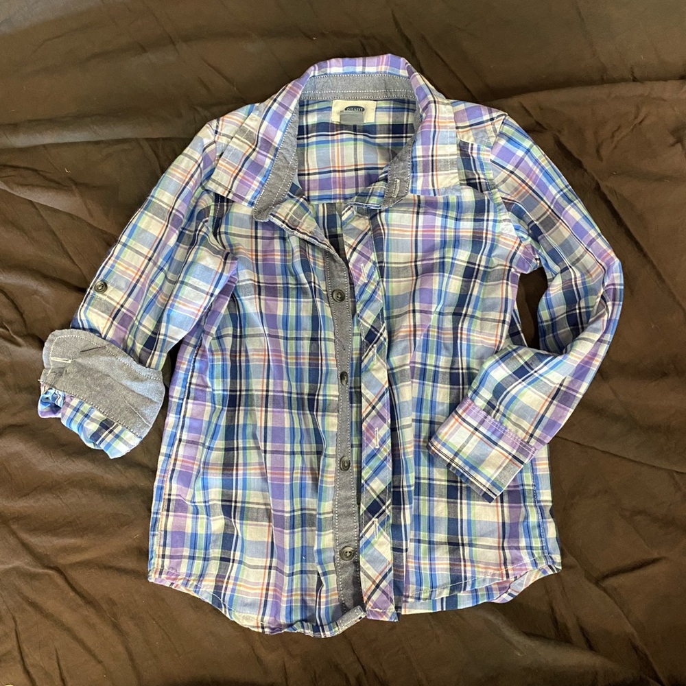 Boys Blue and Purple Plaid Button Down
